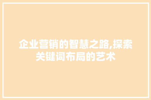 企业营销的智慧之路,探索关键词布局的艺术