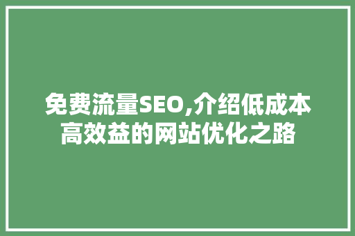 免费流量SEO,介绍低成本高效益的网站优化之路