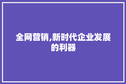 全网营销,新时代企业发展的利器