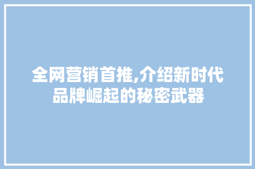 全网营销首推,介绍新时代品牌崛起的秘密武器
