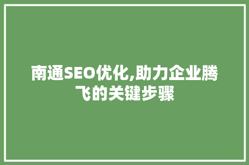 南通SEO优化,助力企业腾飞的关键步骤