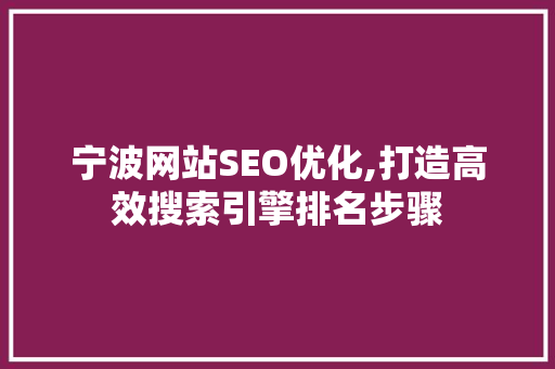 宁波网站SEO优化,打造高效搜索引擎排名步骤