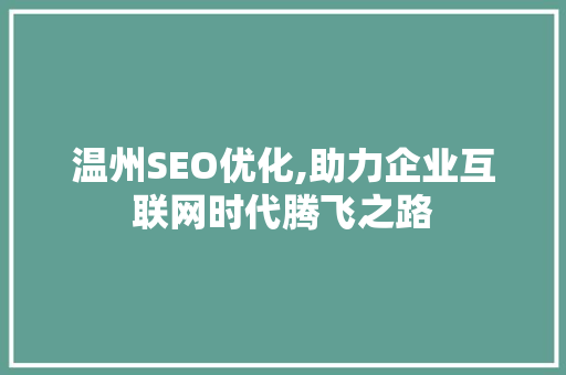 温州SEO优化,助力企业互联网时代腾飞之路