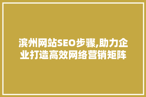 滨州网站SEO步骤,助力企业打造高效网络营销矩阵