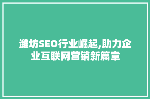 潍坊SEO行业崛起,助力企业互联网营销新篇章