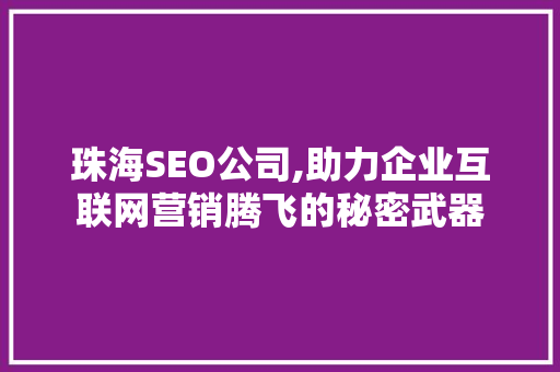 珠海SEO公司,助力企业互联网营销腾飞的秘密武器