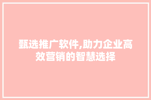 甄选推广软件,助力企业高效营销的智慧选择