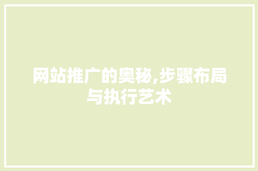 网站推广的奥秘,步骤布局与执行艺术