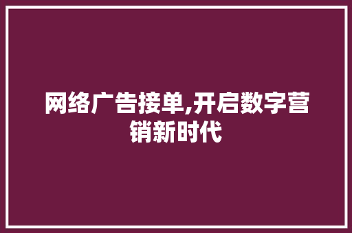 网络广告接单,开启数字营销新时代
