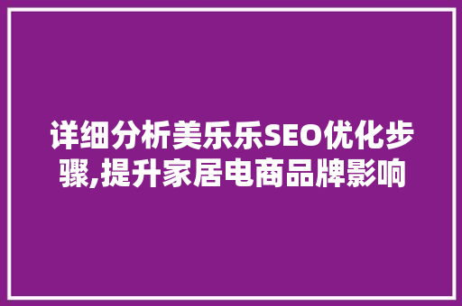 详细分析美乐乐SEO优化步骤,提升家居电商品牌影响力