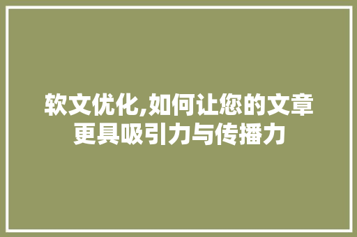 软文优化,如何让您的文章更具吸引力与传播力