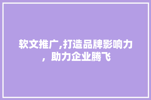 软文推广,打造品牌影响力，助力企业腾飞