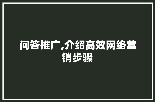 问答推广,介绍高效网络营销步骤