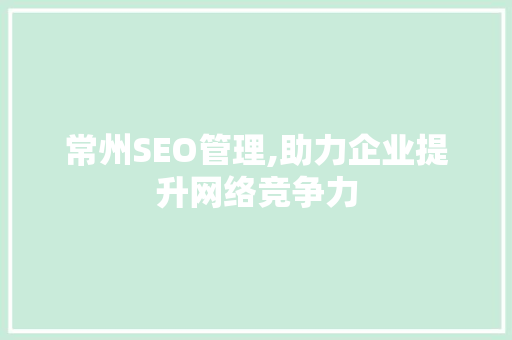 常州SEO管理,助力企业提升网络竞争力