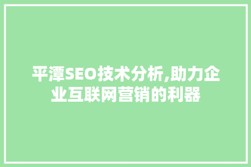 平潭SEO技术分析,助力企业互联网营销的利器