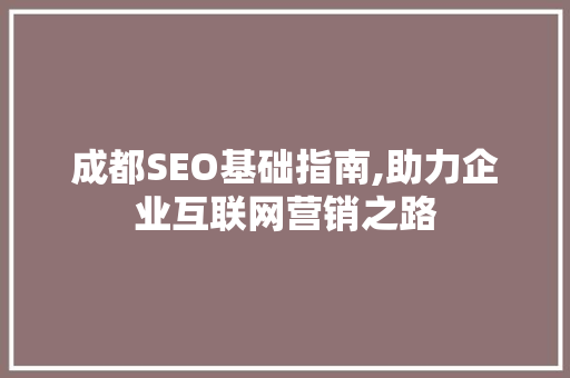 成都SEO基础指南,助力企业互联网营销之路