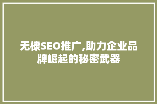无棣SEO推广,助力企业品牌崛起的秘密武器