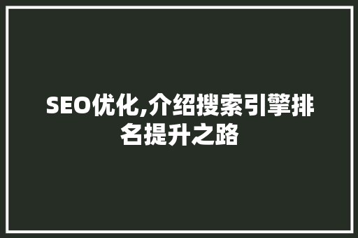 SEO优化,介绍搜索引擎排名提升之路