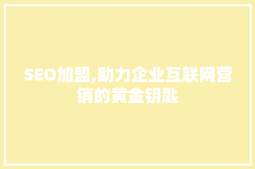 SEO加盟,助力企业互联网营销的黄金钥匙