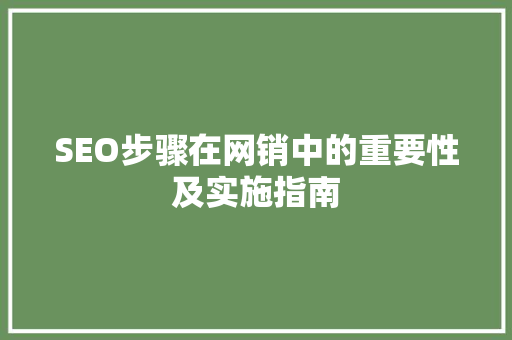 SEO步骤在网销中的重要性及实施指南