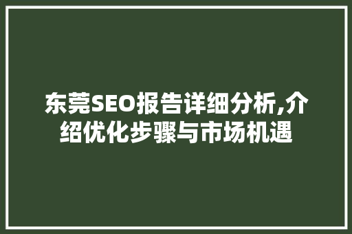 东莞SEO报告详细分析,介绍优化步骤与市场机遇