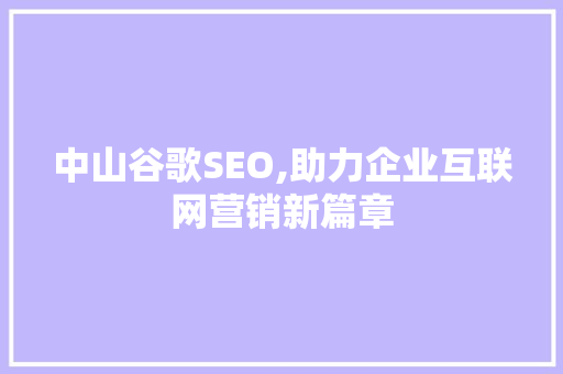 中山谷歌SEO,助力企业互联网营销新篇章