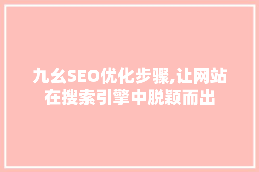 九幺SEO优化步骤,让网站在搜索引擎中脱颖而出
