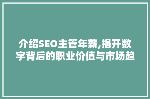 介绍SEO主管年薪,揭开数字背后的职业价值与市场趋势