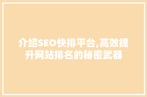 介绍SEO快排平台,高效提升网站排名的秘密武器