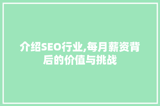 介绍SEO行业,每月薪资背后的价值与挑战