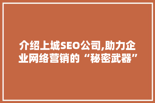 介绍上城SEO公司,助力企业网络营销的“秘密武器”
