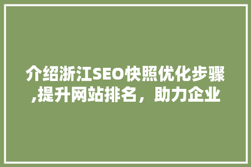 介绍浙江SEO快照优化步骤,提升网站排名，助力企业腾飞