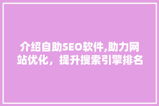 介绍自助SEO软件,助力网站优化，提升搜索引擎排名