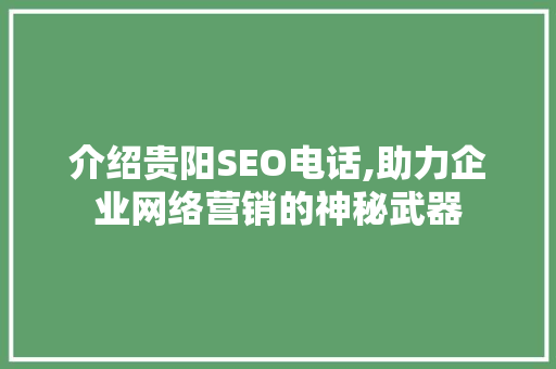 介绍贵阳SEO电话,助力企业网络营销的神秘武器