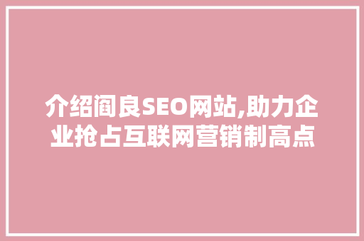 介绍阎良SEO网站,助力企业抢占互联网营销制高点