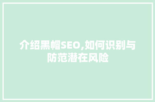 介绍黑帽SEO,如何识别与防范潜在风险