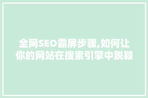 全网SEO霸屏步骤,如何让你的网站在搜索引擎中脱颖而出