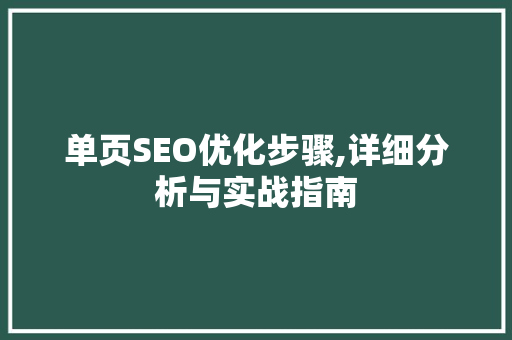 单页SEO优化步骤,详细分析与实战指南