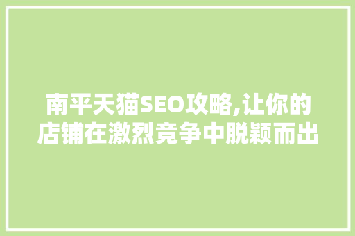 南平天猫SEO攻略,让你的店铺在激烈竞争中脱颖而出