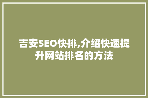 吉安SEO快排,介绍快速提升网站排名的方法