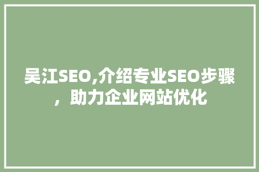 吴江SEO,介绍专业SEO步骤，助力企业网站优化