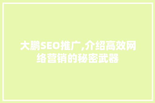 大鹏SEO推广,介绍高效网络营销的秘密武器