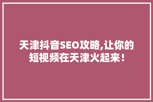 天津抖音SEO攻略,让你的短视频在天津火起来！