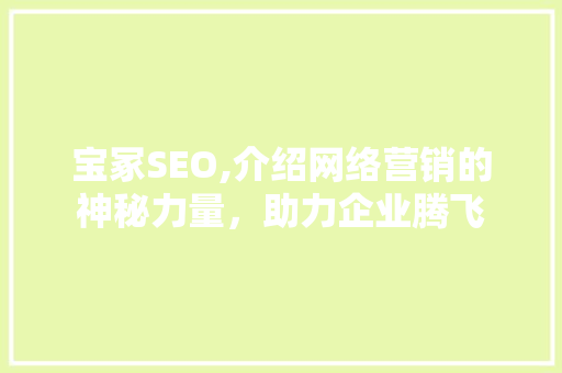 宝冢SEO,介绍网络营销的神秘力量，助力企业腾飞
