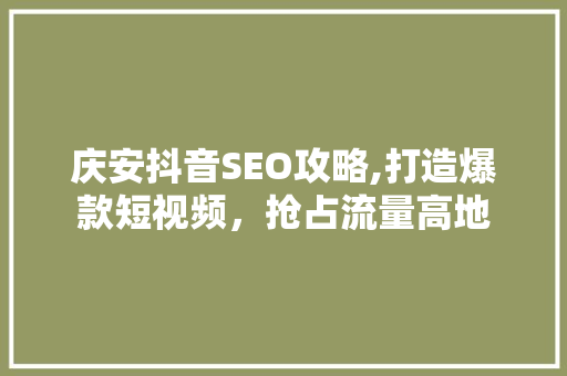 庆安抖音SEO攻略,打造爆款短视频，抢占流量高地