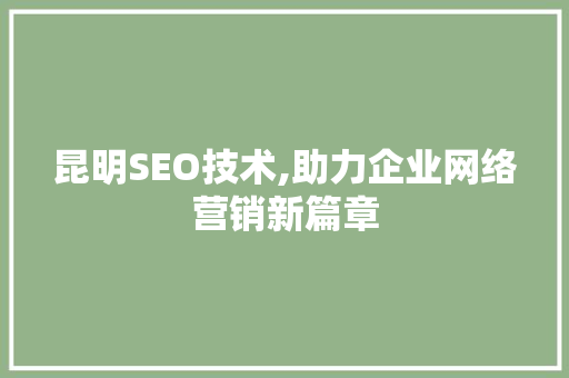 昆明SEO技术,助力企业网络营销新篇章