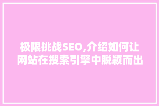 极限挑战SEO,介绍如何让网站在搜索引擎中脱颖而出