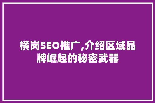 横岗SEO推广,介绍区域品牌崛起的秘密武器