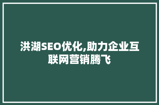 洪湖SEO优化,助力企业互联网营销腾飞