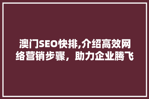 澳门SEO快排,介绍高效网络营销步骤，助力企业腾飞